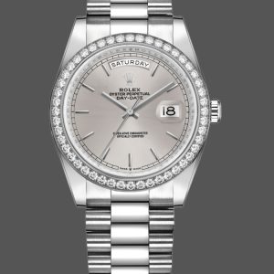 Rolex Day-Date 128349RBR Silver Index Dial Diamond Bezel 36MM Unisex Replica Watch