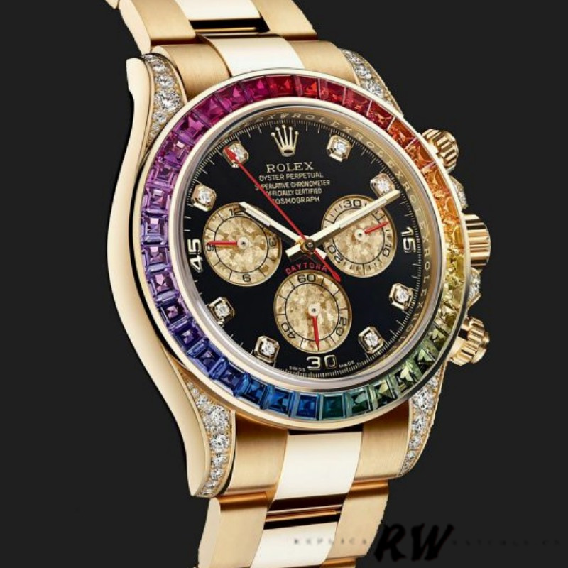 Rolex Daytona 116528 Rainbow Bezel Black Diamond Dial 40mm Mens Replica Watch - Image 2