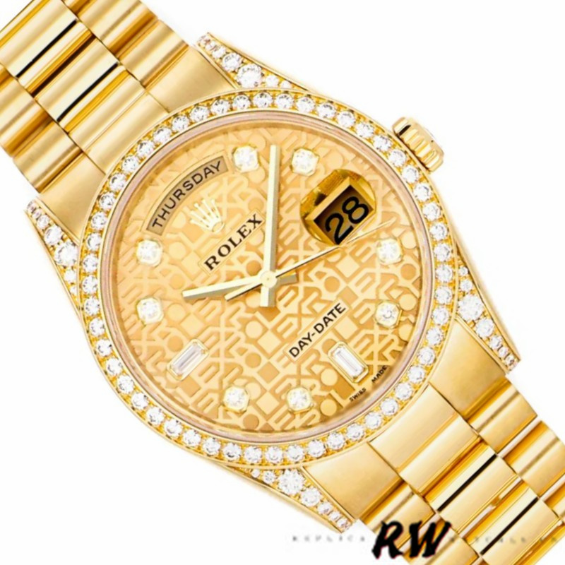 Rolex Day-Date 118388 Champagne Jubilee Diamond Dial Yellow Gold 36MM Unisex Replica Watch - Image 4