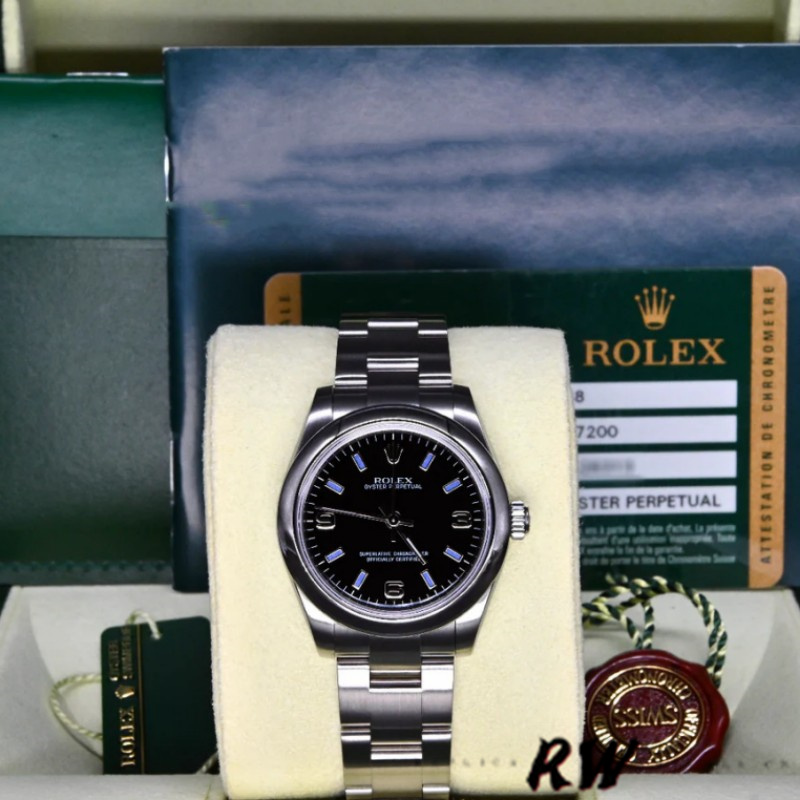 Rolex Oyster Perpetual 177200 Black Dial Blue Baton 31mm Lady Replica Watch - Image 6