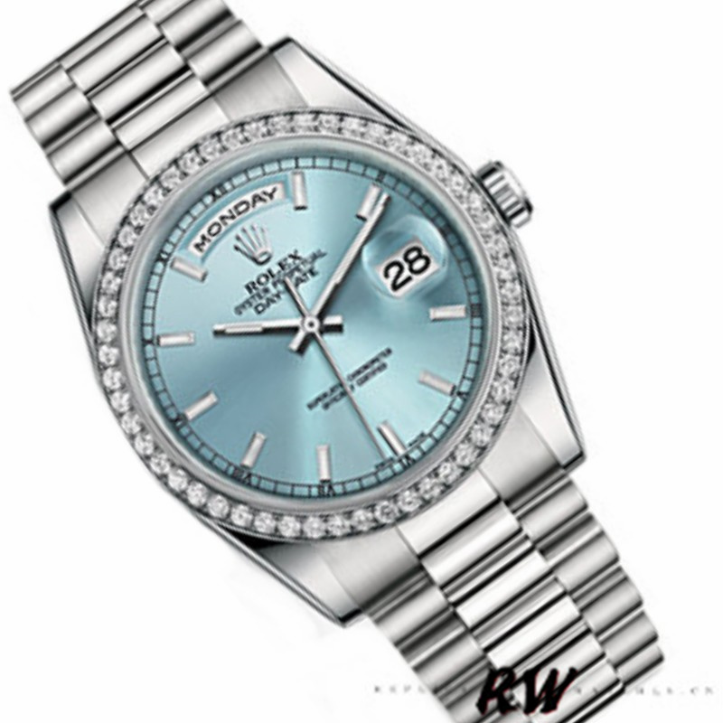Rolex Day Date 118346 Ice Blue Dial Diamond 36mm Unisex Replica Watch - Image 3
