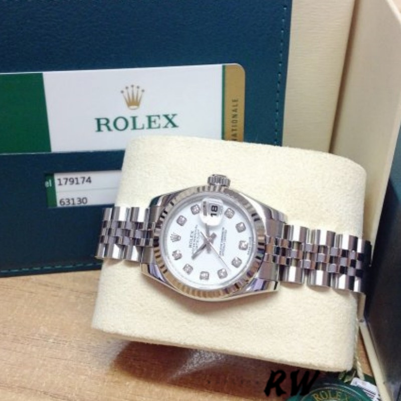 Rolex Datejust 179174 White Diamond Dial Fluted Bezel 26MM Lady Replica Watch - Image 6