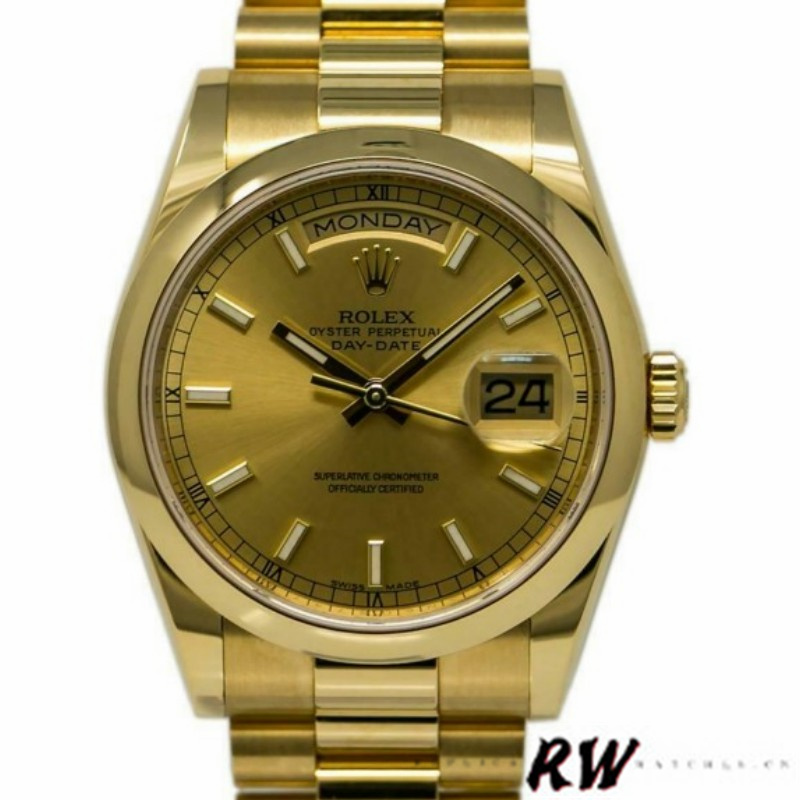 Rolex Day-Date 118208 Yellow Gold Champagne Dial 36mm Unisex Replica Watch - Image 2