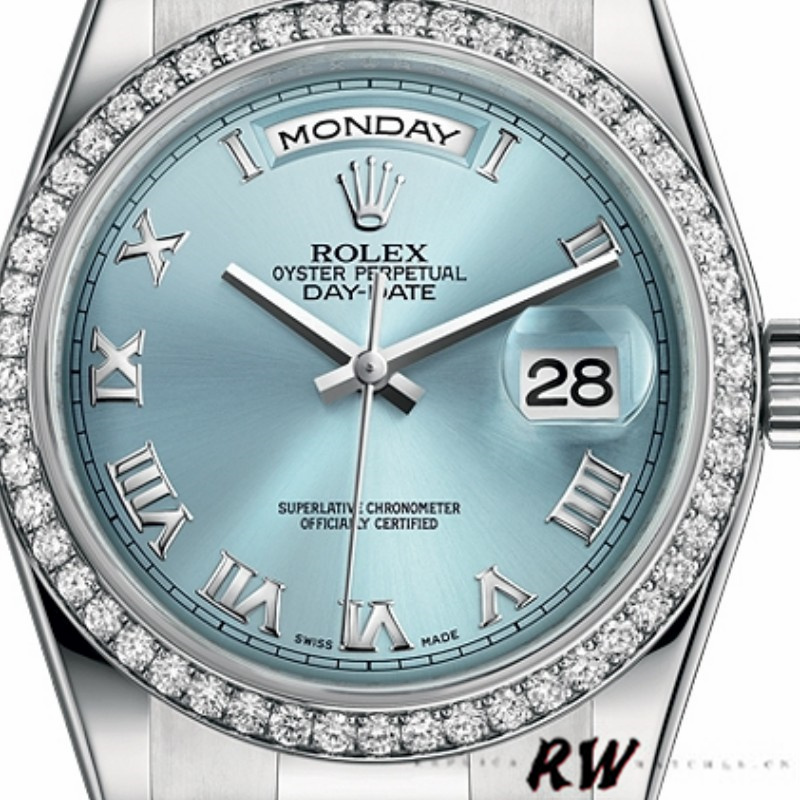 Rolex Day Date 118346 Roman Ice Blue Dial 36mm Unisex Replica Watch - Image 2