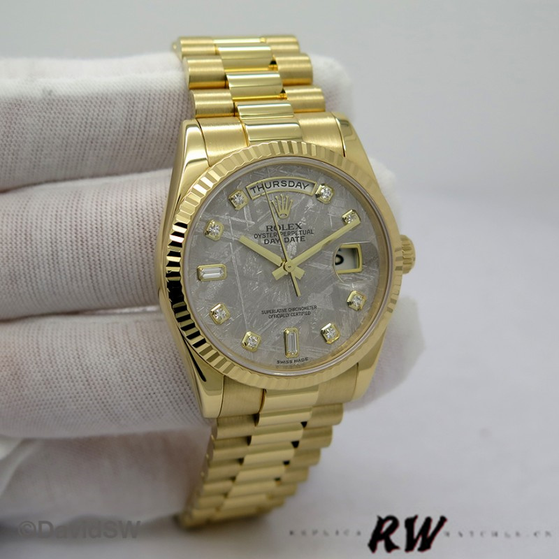 Rolex Day-Date 118238 Yellow Gold Diamond Meteorite Dial 36mm Unisex Replica Watch - Image 2