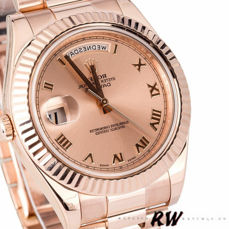 Rolex Day-Date 218235 Pink Roman Numerals Dial Rose Gold 41MM Mens Replica Watch - Image 4