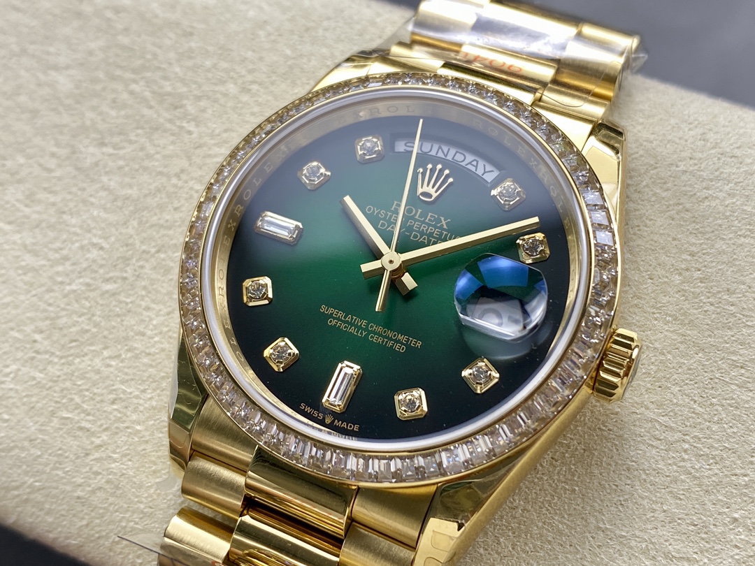 Rolex Day-Date 128348RBR Green Ombre Diamond Dial Yellow Gold 36MM Unisex Replica Watch - Image 5