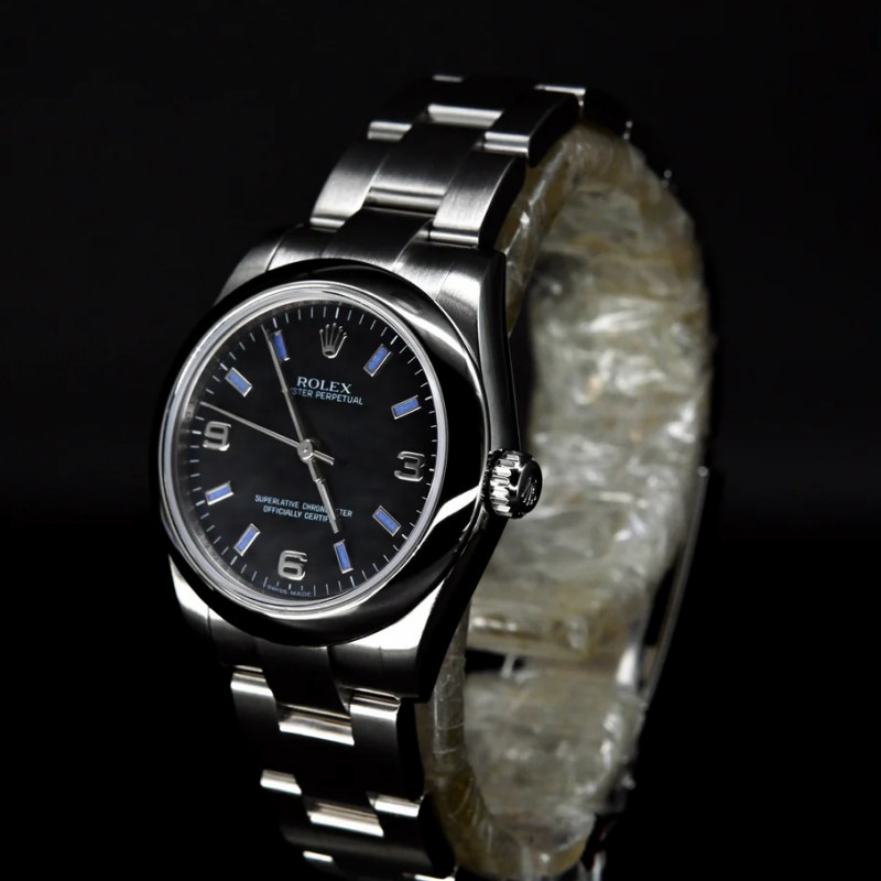 Rolex Oyster Perpetual 177200 Black Dial Blue Baton 31mm Lady Replica Watch - Image 3