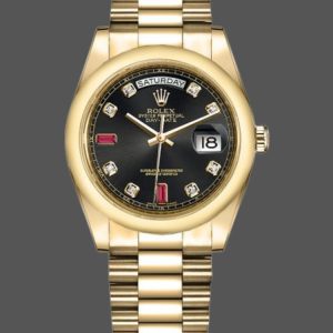 Rolex Day-Date 118208 Black Diamond Dial 36mm Unisex Replica Watch