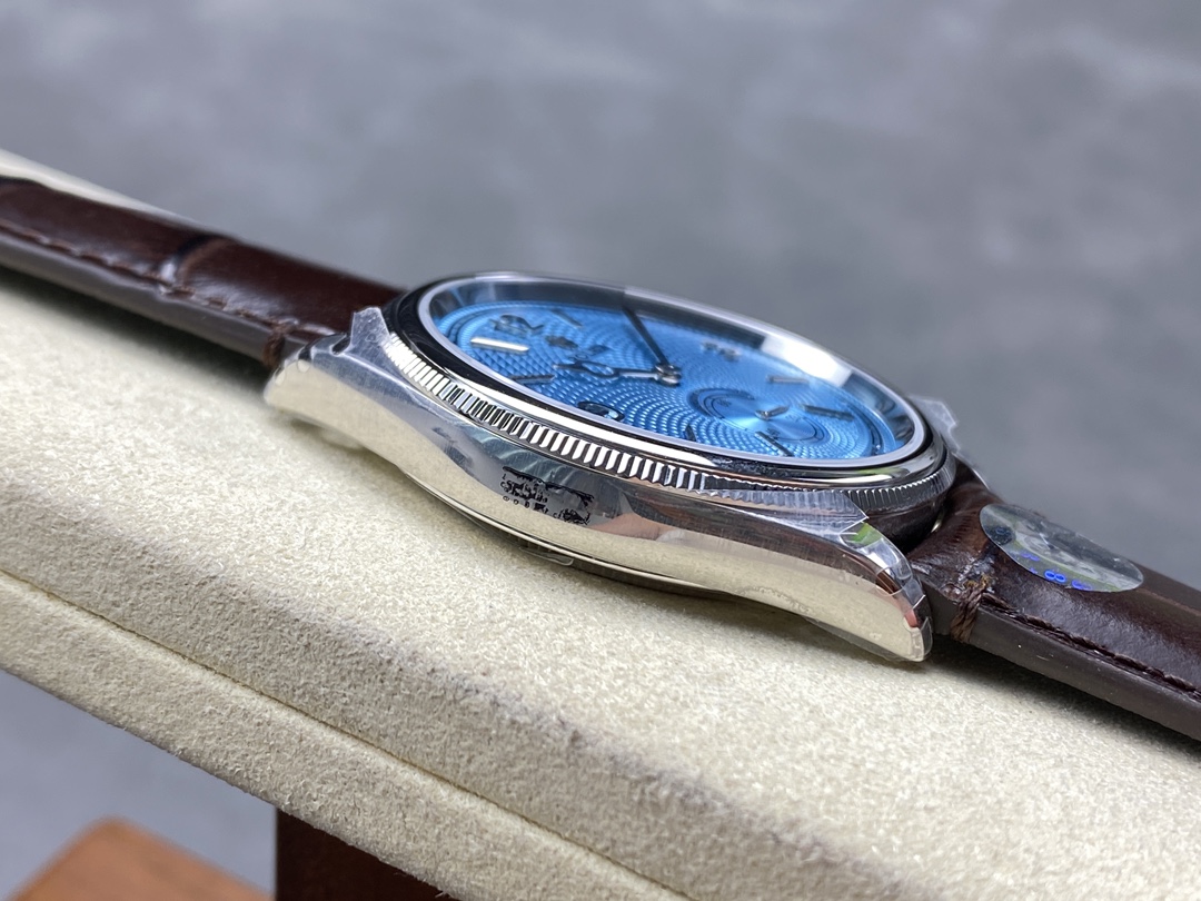 Rolex 1908 52506 0002 Ice Blue Dial Brown Leather Strap 39 mm Replica Watch - Image 7