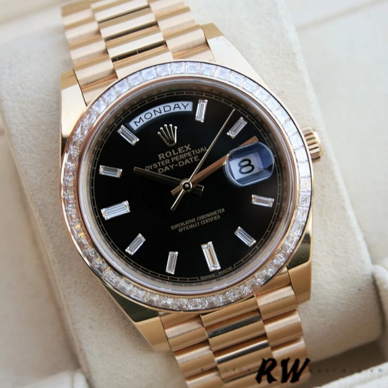 Rolex Day-Date 228398TBR Black Diamond Dial Diamond Bezel 40mm Mens Replica Watch - Image 3