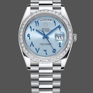 Rolex Day-Date 40mm Platinum Ice Blue Arabic Dial Diamond Bezel 228396TBR Men's Watch