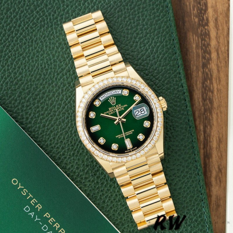 Rolex Day-Date 128348RBR Green Ombre Diamond Dial Yellow Gold 36MM Unisex Replica Watch - Image 12