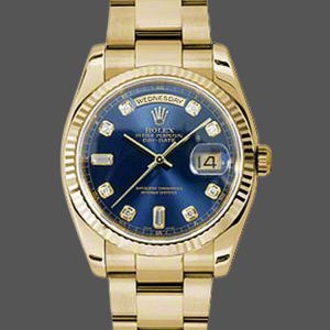 Rolex Day-Date 118238 Yellow Gold Blue Diamond Dial Unisex Replica Watch