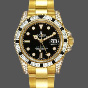 Rolex GMT-Master II 116758 Yellow Gold Black Dial Diamonds 40mm Mens Replica Watch