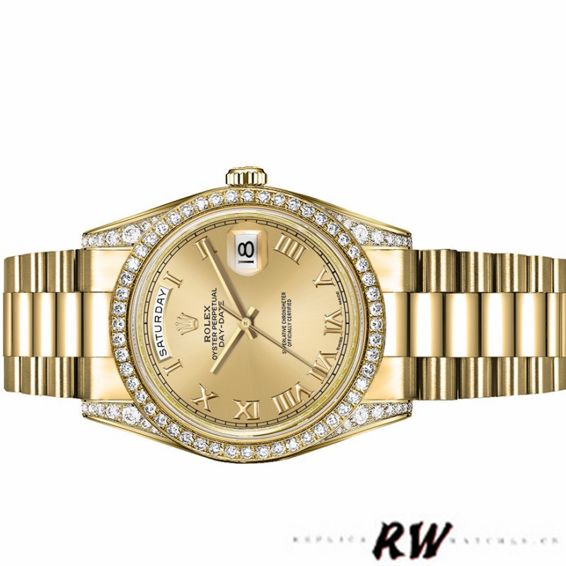 Rolex Day-Date 118388 Diamond Bezel Champagne Roman Numeral Dial 36MM Unisex Replica Watch - Image 5