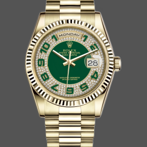 Rolex Day-Date 118238 Yellow Gold Green Diamond Pave Dial 36mm Unisex Replica Watch