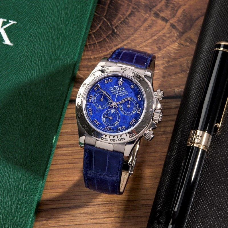 Rolex Daytona 116519 Sodalite Arabic Dial Blue Alligator Leather 40mm Mens Replica Watch - Image 16