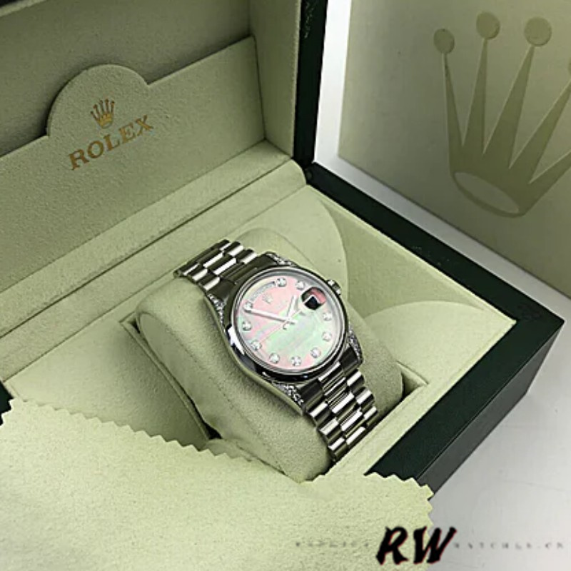 Rolex Day-Date 118296 Platinum MOP Dial Diamond 36mm Unisex Replica Watch - Image 6
