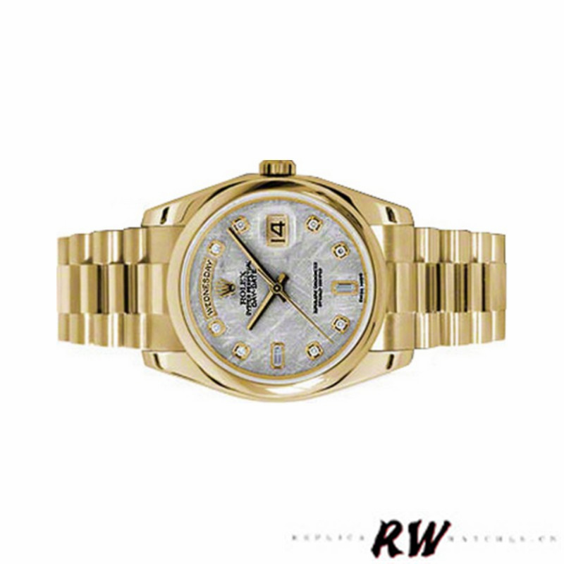 Rolex Day-Date 118208 Yellow Gold Meteorite Grey Diamond Dial 36mm Unisex Replica Watch - Image 3