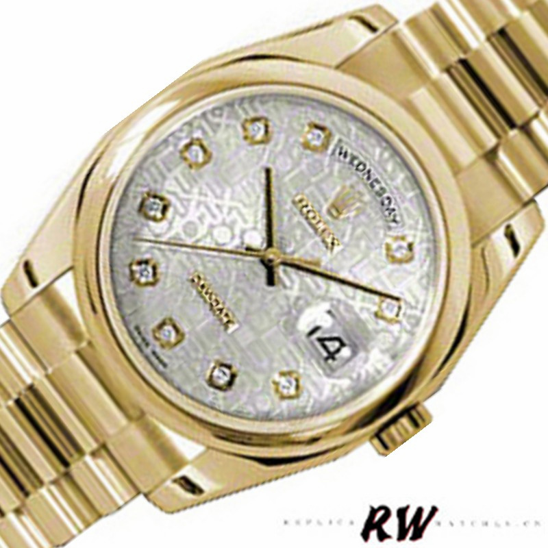 Rolex Day-Date 118208 Silver Diamond Jubilee Dial Yellow Gold 36mm Unisex Replica Watch - Image 3
