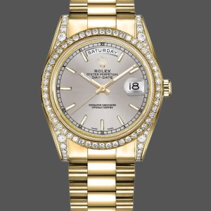Rolex Day-Date 118388 Yellow Gold Silver Index Dial 36MM Unisex Replica Watch