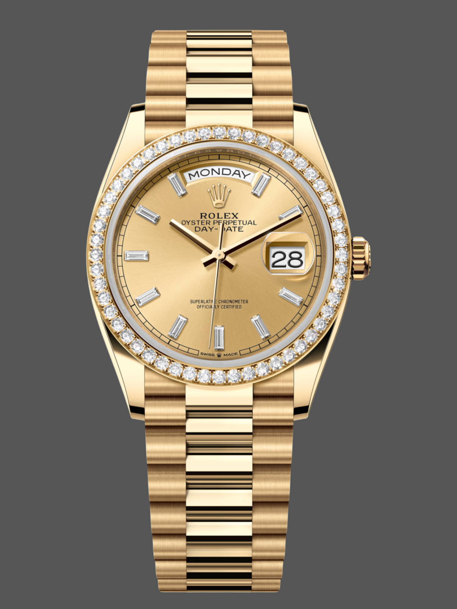 Rolex Day-Date 128348RBR Champagne Index Dial Yellow Gold 36MM Unisex Replica Watch