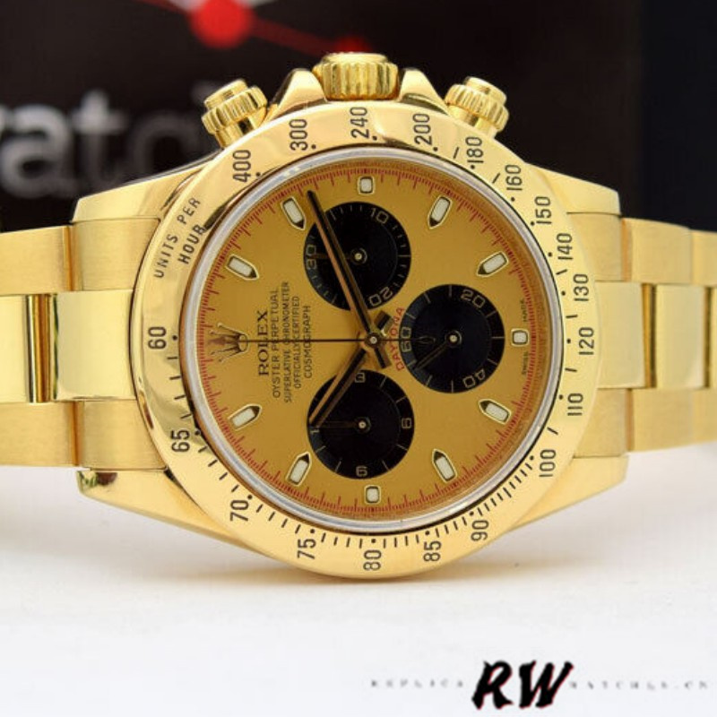 Rolex Daytona 116528 Yellow Gold Champagne Dial 40mm Mens Replica Watch - Image 4