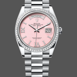 Rolex Day Date 36 Platinum Pink Opal Diamond-Set Roman Dial Diamond Bezel m128396tbr 0009