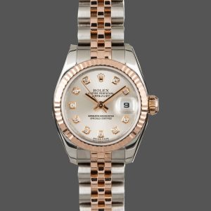 Rolex Datejust 179171 Silver Diamonds Dial Fluted Bezel 26MM Lady Replica Watch