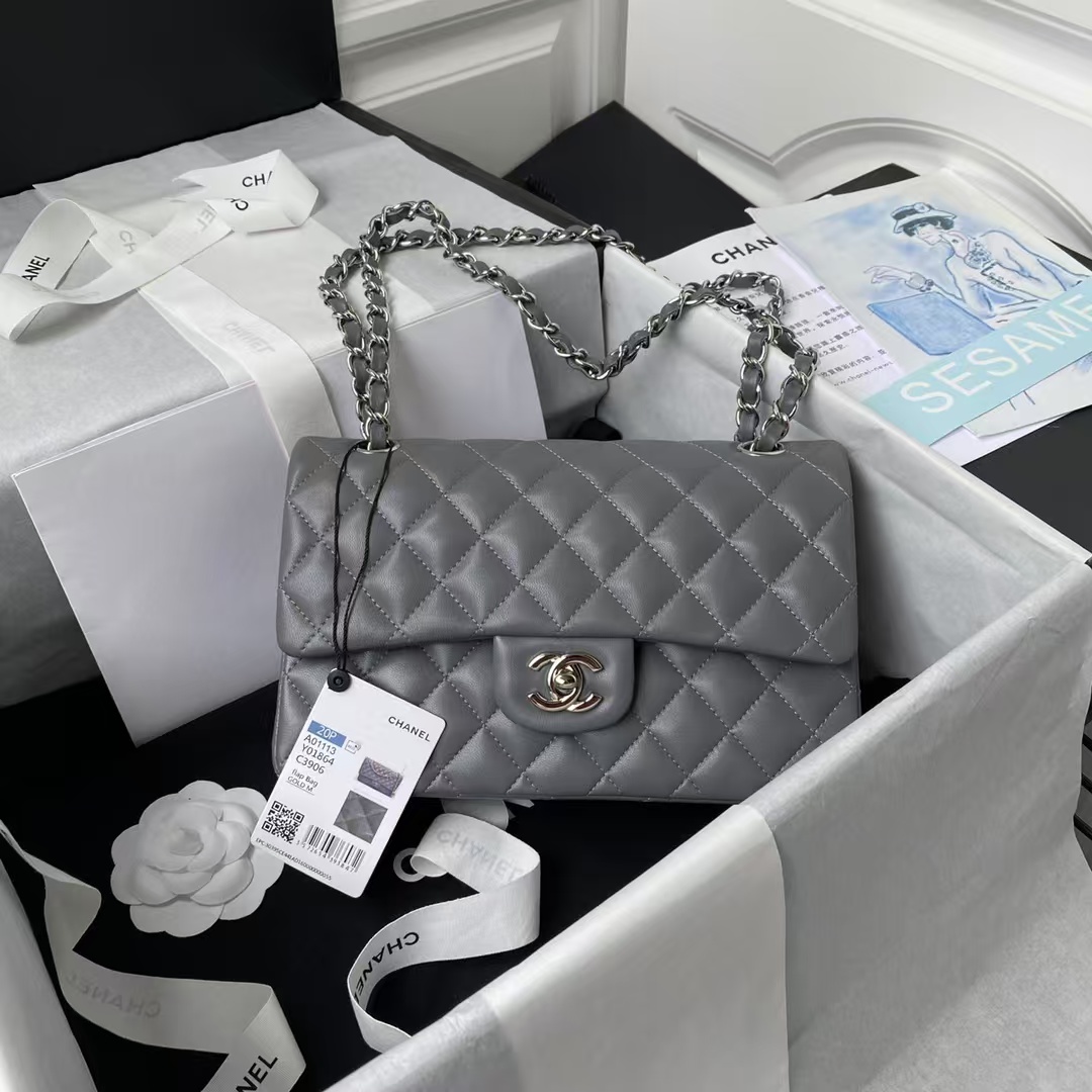 Chanel Small Classic Handbag Silver Hardware - Image 6