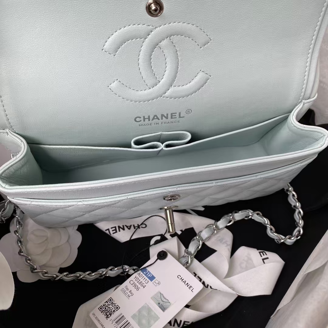 Chanel Small Classic Handbag Silver Hardware - Image 2