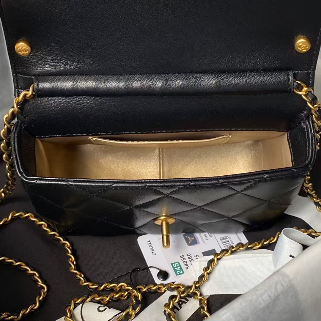 Chanel AS4986 Mini Flap bag Shiny Lambskin Imitation Pearls & Gold-Tone Metal Black - Image 5