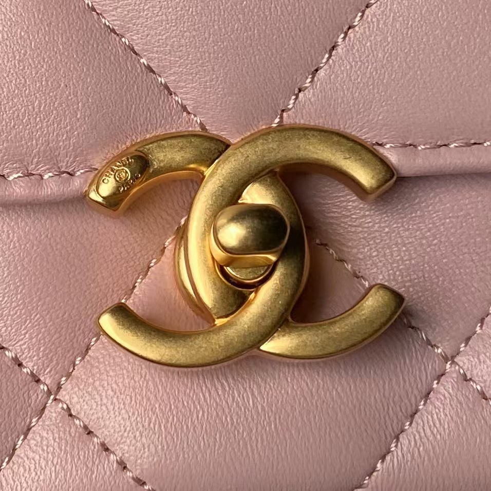 Chanel AS4986 Mini Flap bag Shiny Lambskin Imitation Pearls & Gold-Tone Metal Pink - Image 7