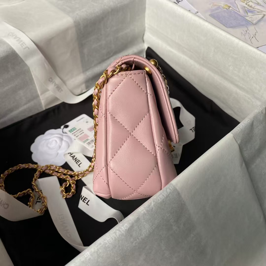 Chanel AS4986 Mini Flap bag Shiny Lambskin Imitation Pearls & Gold-Tone Metal Pink - Image 4