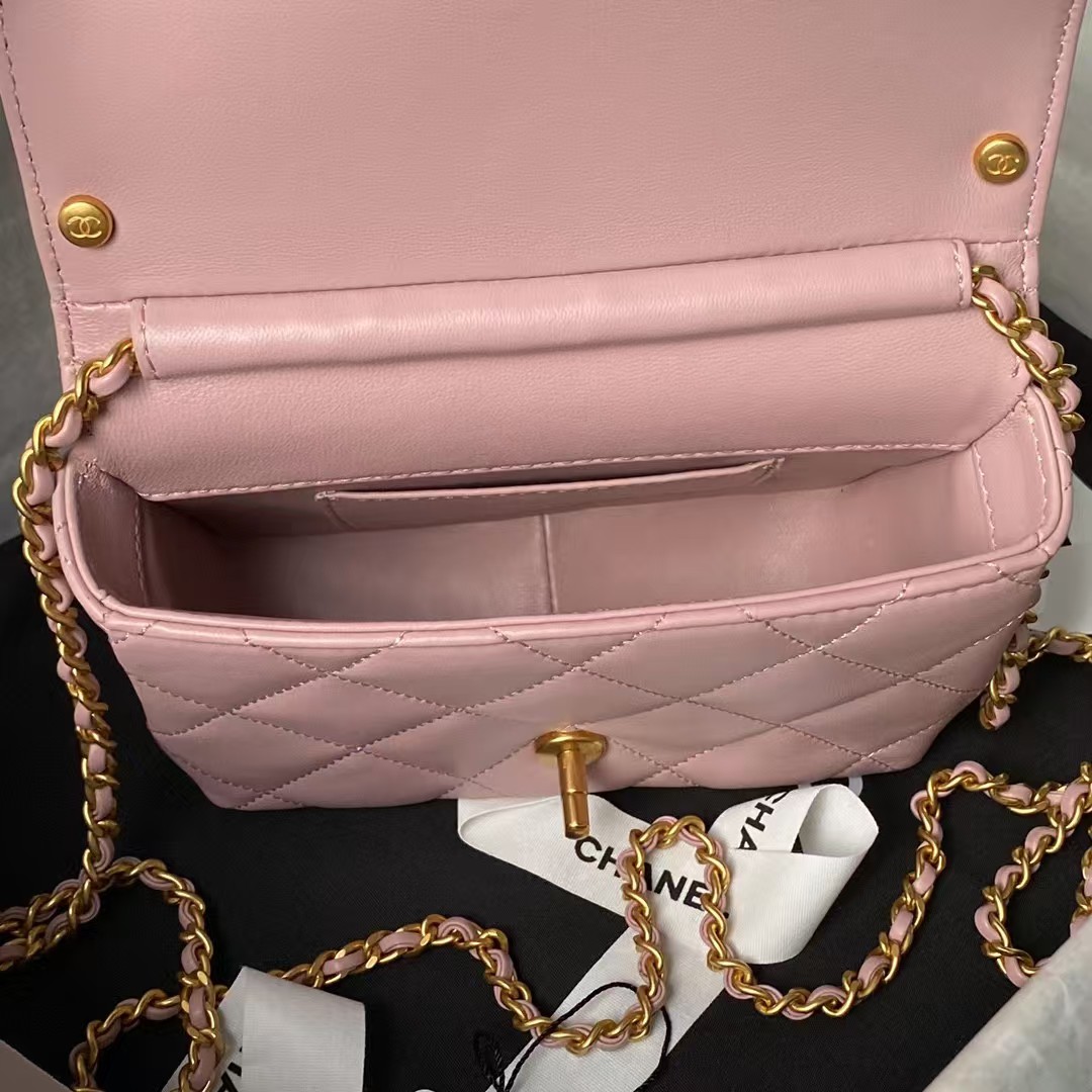 Chanel AS4986 Mini Flap bag Shiny Lambskin Imitation Pearls & Gold-Tone Metal Pink - Image 3