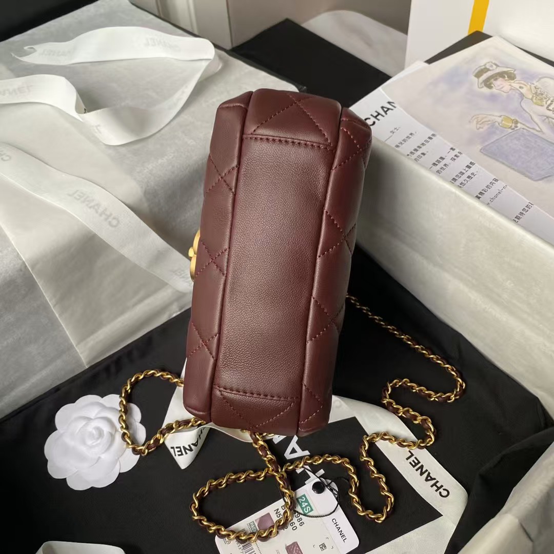 Chanel AS4986 Mini Flap bag Shiny Lambskin Imitation Pearls & Gold-Tone Metal Wine Red - Image 6