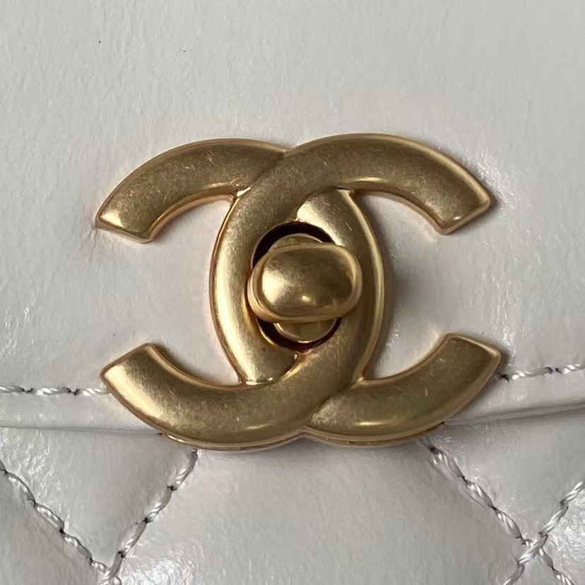 Chanel AS4416 Mini Shopping Bag Shiny Aged Calfskin Gold Tone Metal Off-White - Image 3