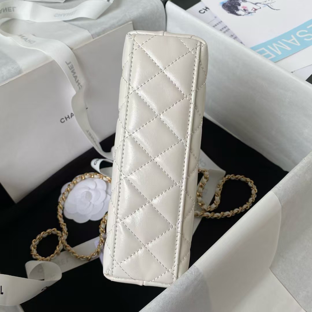 Chanel AS4416 Mini Shopping Bag Shiny Aged Calfskin Gold Tone Metal Off-White - Image 2