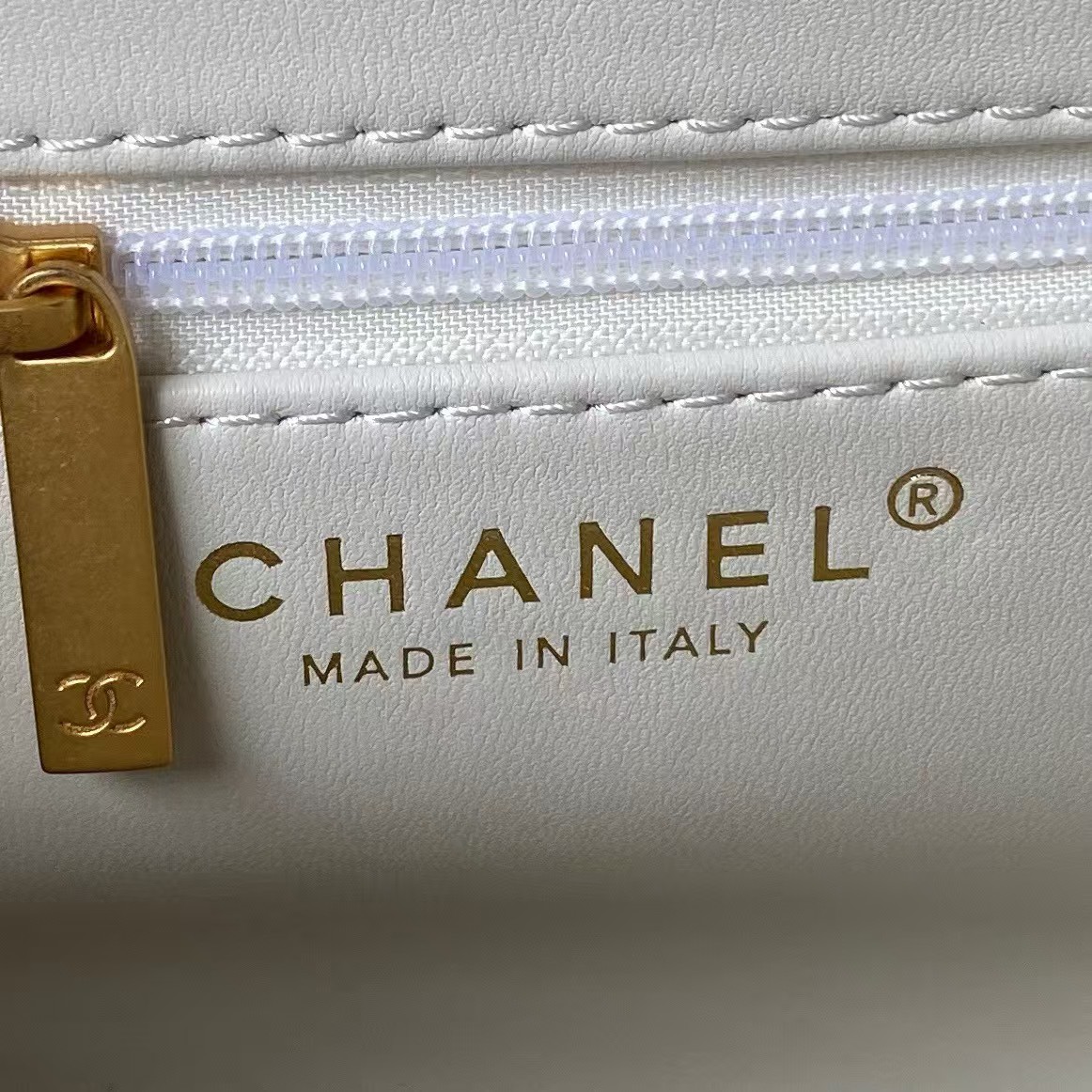 Chanel AS4416 Mini Shopping Bag Shiny Aged Calfskin Gold Tone Metal Off-White - Image 7