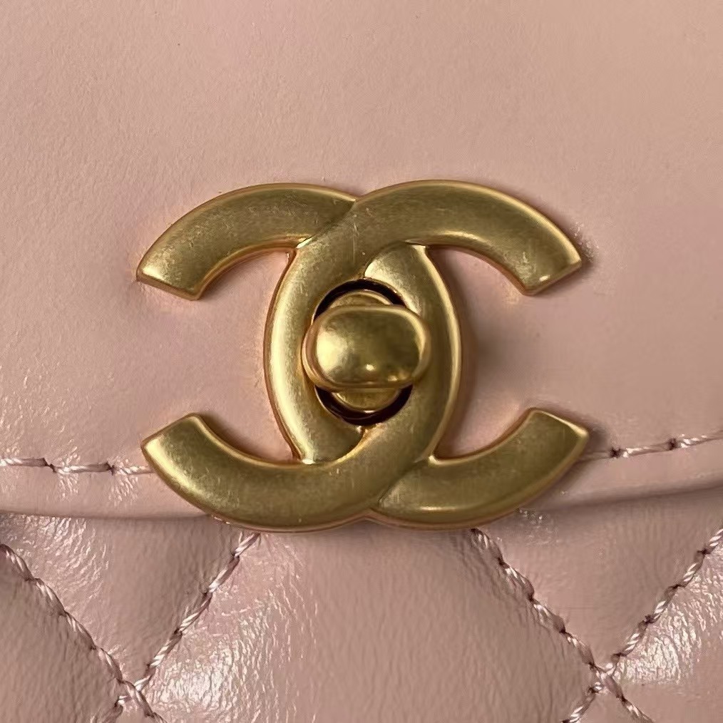 Chanel AS4416 Mini Shopping Bag Shiny Aged Calfskin Gold Tone Metal Light Pink - Image 6