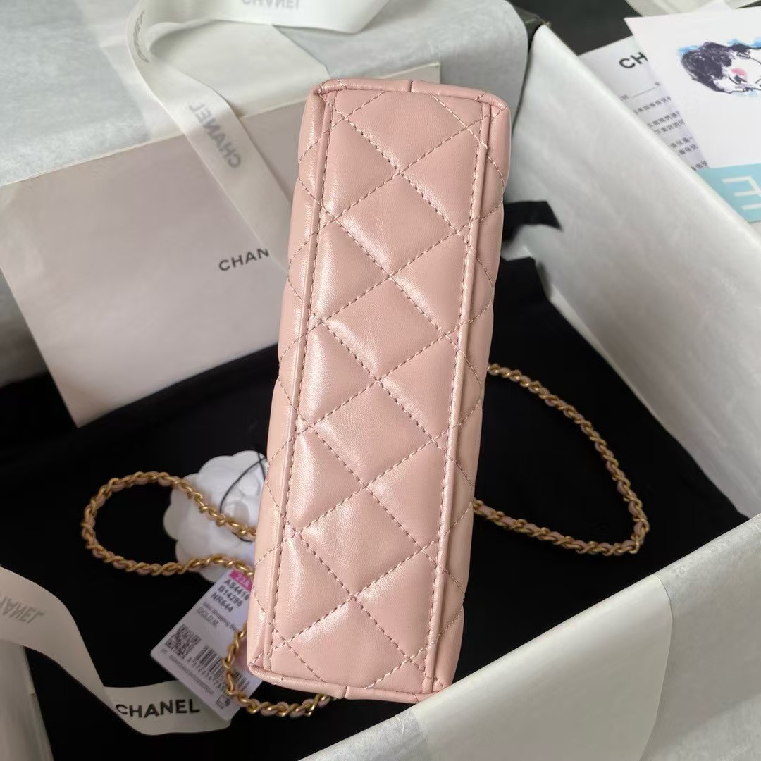Chanel AS4416 Mini Shopping Bag Shiny Aged Calfskin Gold Tone Metal Light Pink - Image 3