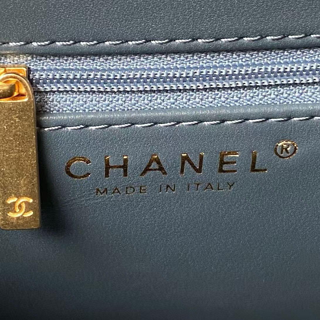 Chanel AS4416 Mini Shopping Bag Shiny Aged Calfskin Gold-Tone Metal Blue - Image 5