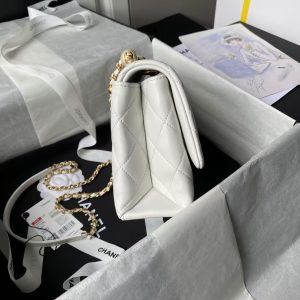 Chanel AS4997 Flap Bag Top Handle Shiny Lambskin Imitation Pearl & Gold Metal White