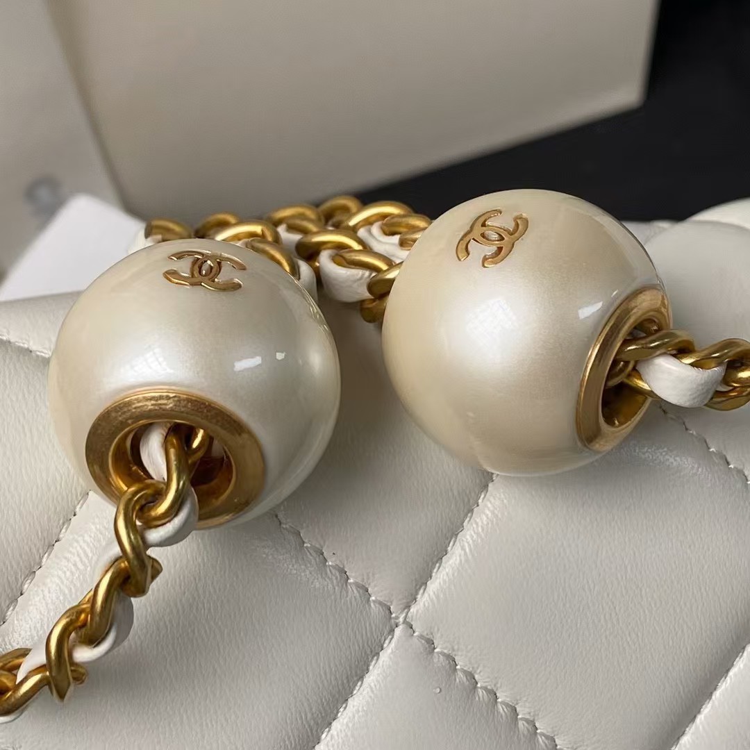 Chanel AS4868 Mini Flap Bag Pearl Lambskin Faux Pearl & Gold Metal White - Image 3