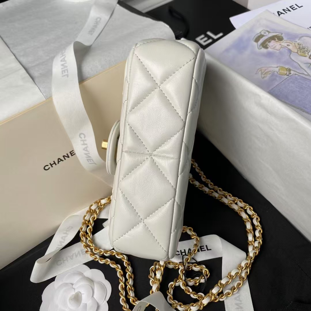 Chanel AS4868 Mini Flap Bag Pearl Lambskin Faux Pearl & Gold Metal White - Image 2