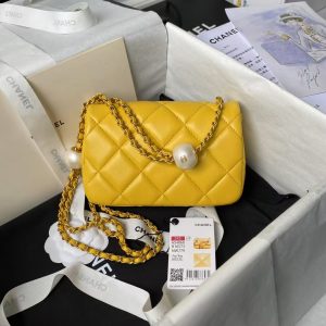 Chanel AS4868 Mini Flap Bag Pearl Lambskin Faux Pearl & Gold Metal Yellow