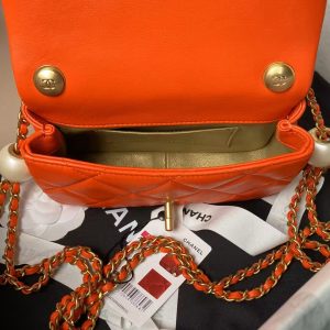 Chanel AS4868 Mini Flap Bag Pearl Lambskin Faux Pearl & Gold Metal Orange