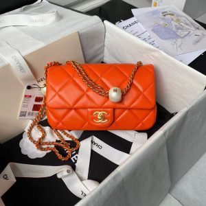 Chanel AS4861 Small Flap Bag Pearl Lambskin Faux Pearl & Gold Metal Orange