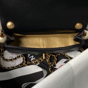 Chanel AS4861 Small Flap Bag Pearl Lambskin Faux Pearl & Gold Metal Black